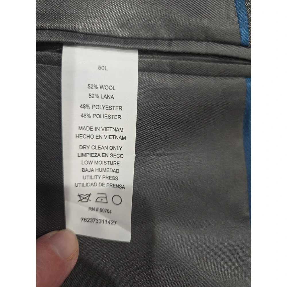 Perry Ellis portfolio Modern Fit 50 L Wool Blend Suit Jacket Blazer Gray